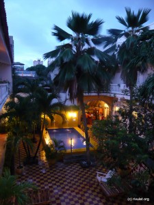 The atrium of the hostel.