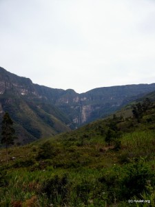 The Gocta waterfall from far away.