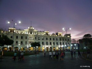 Plaza San Martin at night. Here we had some Pisco Sours.