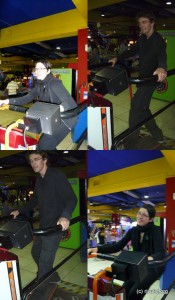 Skateboarding in the amusement arcade :-)
