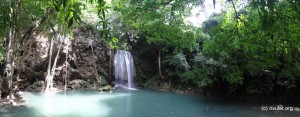 Fall at the third tier of Erawan waterfalls.