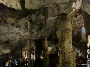 Stalagmites and stalactites.
