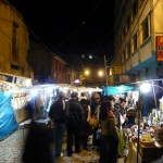 A market at night.